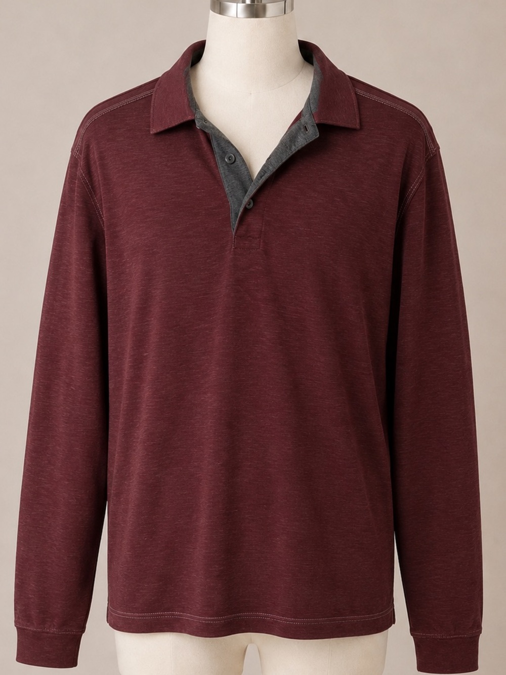 Age of Wisdom XXL Burgundy Modal Blend Long Sleeve Polo Soft Casual Shirt
